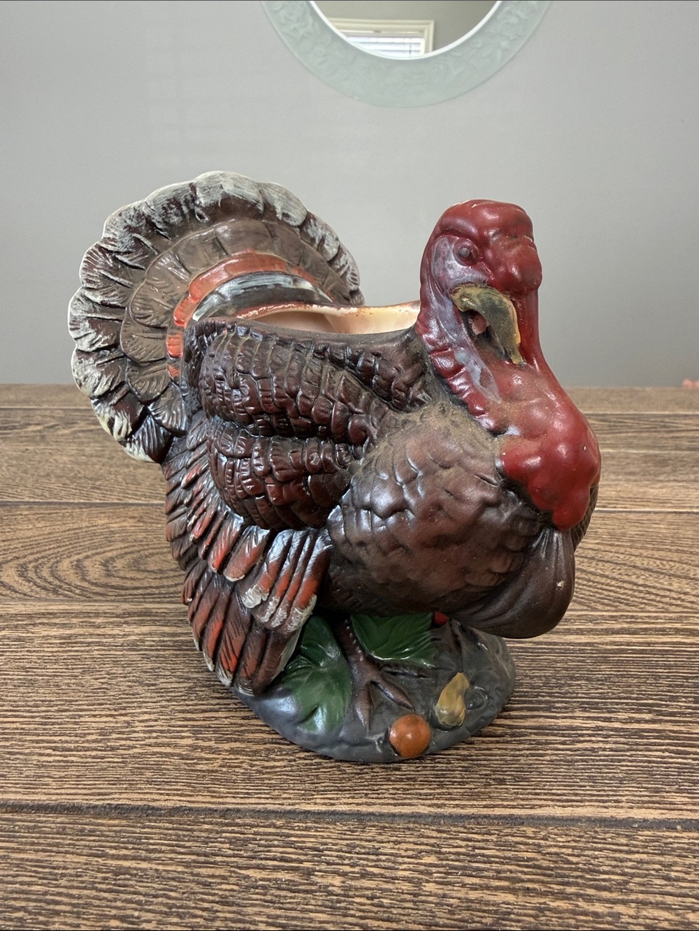 VTG 1999 Holland Floral Hand-Painted Ceramic Turkey Planter - Brown & Red
